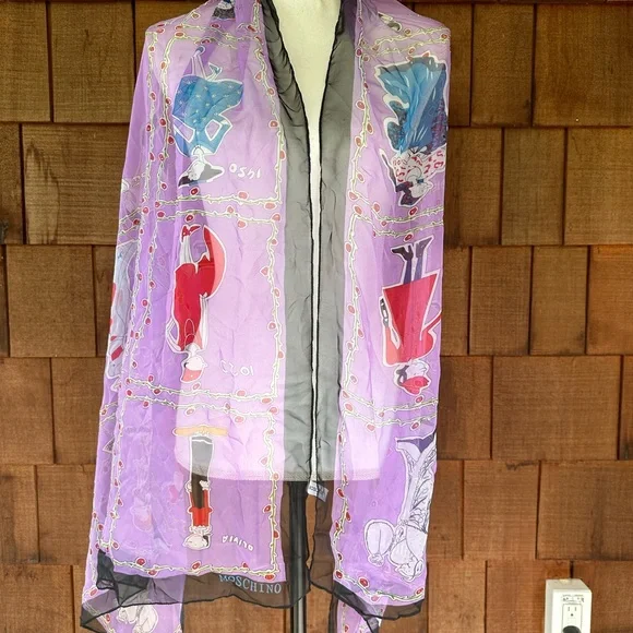 Moschino Olive Oyl silk chiffon scarf wrap, 29 x 66 inches - Picture 5 of 8